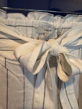 Vince Off-White Soft Belted Pull-on Pants with Black Pinstripes